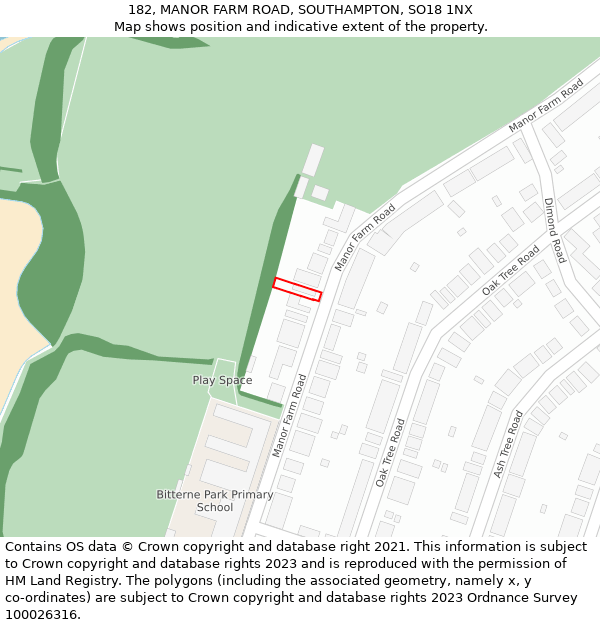 182, MANOR FARM ROAD, SOUTHAMPTON, SO18 1NX: Location map and indicative extent of plot