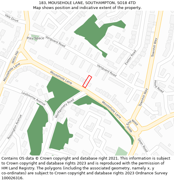 183, MOUSEHOLE LANE, SOUTHAMPTON, SO18 4TD: Location map and indicative extent of plot