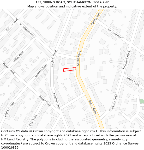 183, SPRING ROAD, SOUTHAMPTON, SO19 2NY: Location map and indicative extent of plot