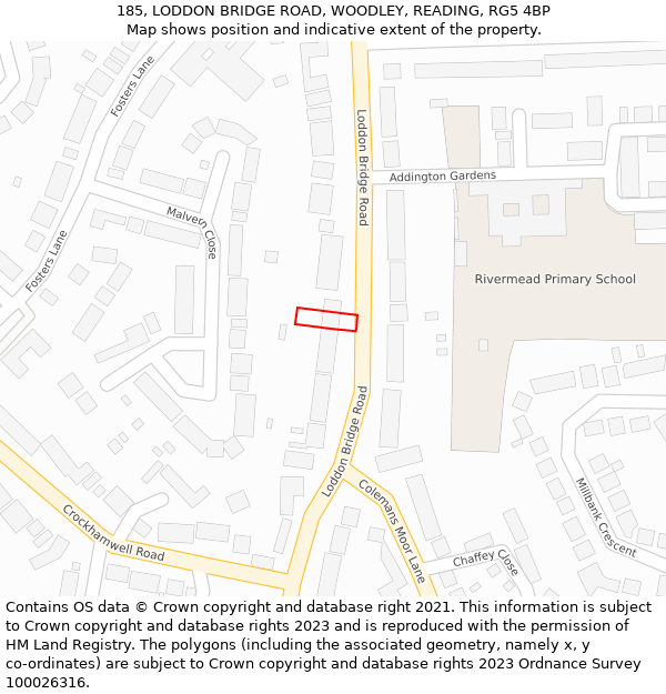 185, LODDON BRIDGE ROAD, WOODLEY, READING, RG5 4BP: Location map and indicative extent of plot
