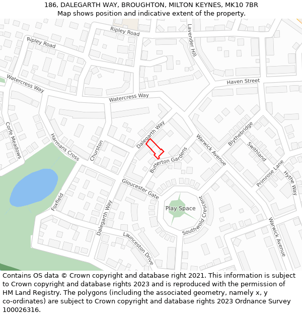 186, DALEGARTH WAY, BROUGHTON, MILTON KEYNES, MK10 7BR: Location map and indicative extent of plot