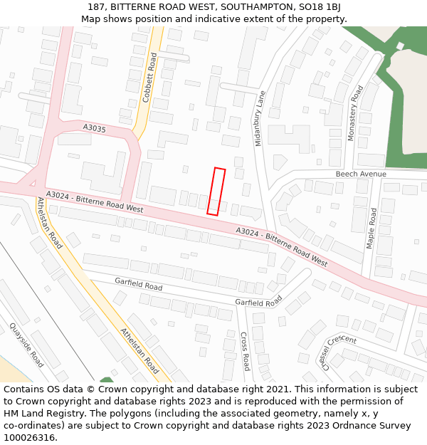 187, BITTERNE ROAD WEST, SOUTHAMPTON, SO18 1BJ: Location map and indicative extent of plot