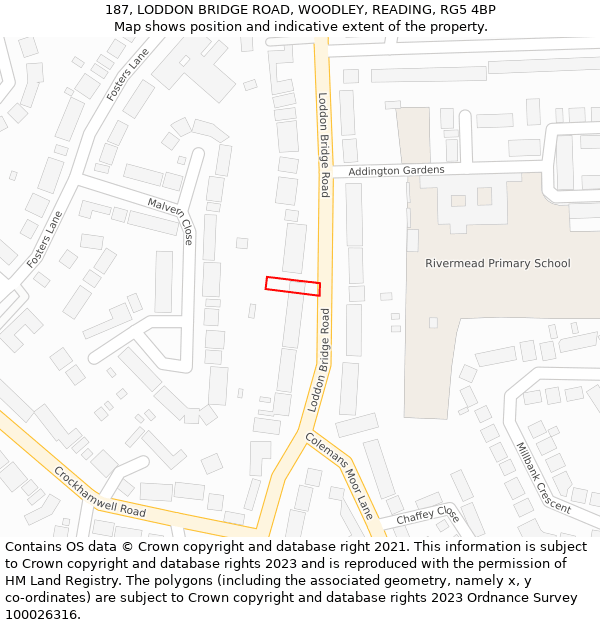 187, LODDON BRIDGE ROAD, WOODLEY, READING, RG5 4BP: Location map and indicative extent of plot