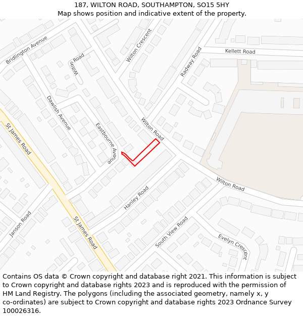 187, WILTON ROAD, SOUTHAMPTON, SO15 5HY: Location map and indicative extent of plot