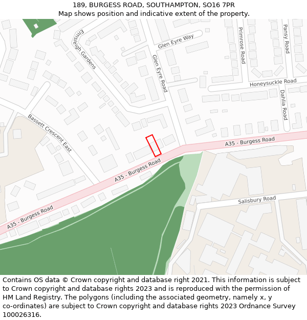 189, BURGESS ROAD, SOUTHAMPTON, SO16 7PR: Location map and indicative extent of plot