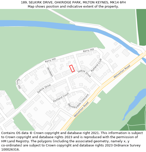 189, SELKIRK DRIVE, OAKRIDGE PARK, MILTON KEYNES, MK14 6FH: Location map and indicative extent of plot