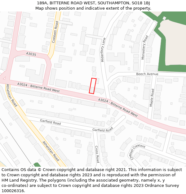 189A, BITTERNE ROAD WEST, SOUTHAMPTON, SO18 1BJ: Location map and indicative extent of plot