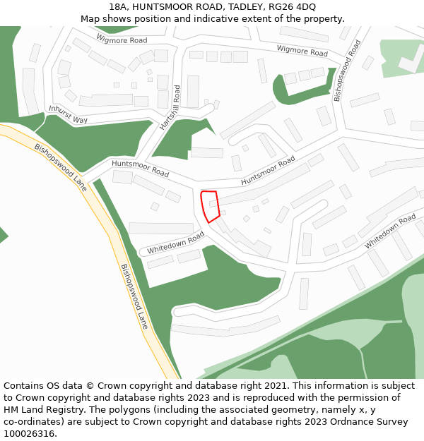 18A, HUNTSMOOR ROAD, TADLEY, RG26 4DQ: Location map and indicative extent of plot