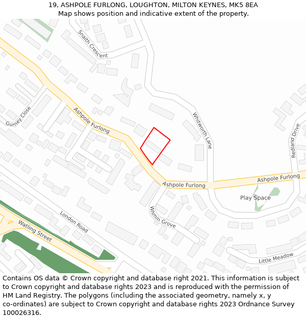 19, ASHPOLE FURLONG, LOUGHTON, MILTON KEYNES, MK5 8EA: Location map and indicative extent of plot