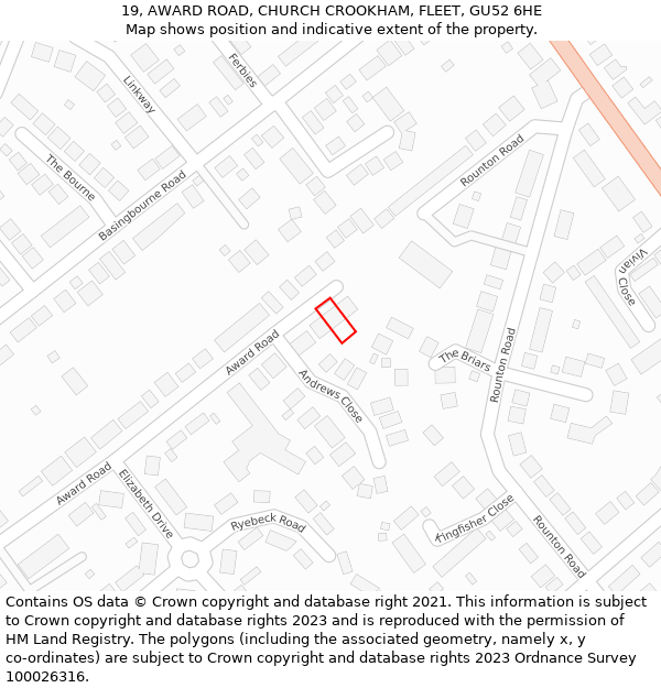 19, AWARD ROAD, CHURCH CROOKHAM, FLEET, GU52 6HE: Location map and indicative extent of plot