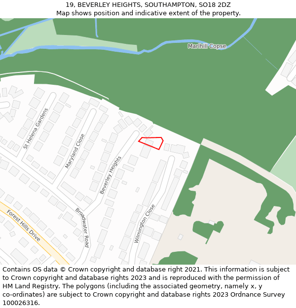 19, BEVERLEY HEIGHTS, SOUTHAMPTON, SO18 2DZ: Location map and indicative extent of plot