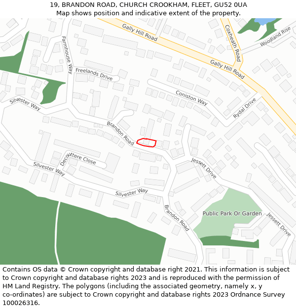 19, BRANDON ROAD, CHURCH CROOKHAM, FLEET, GU52 0UA: Location map and indicative extent of plot