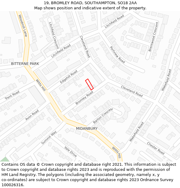 19, BROMLEY ROAD, SOUTHAMPTON, SO18 2AA: Location map and indicative extent of plot