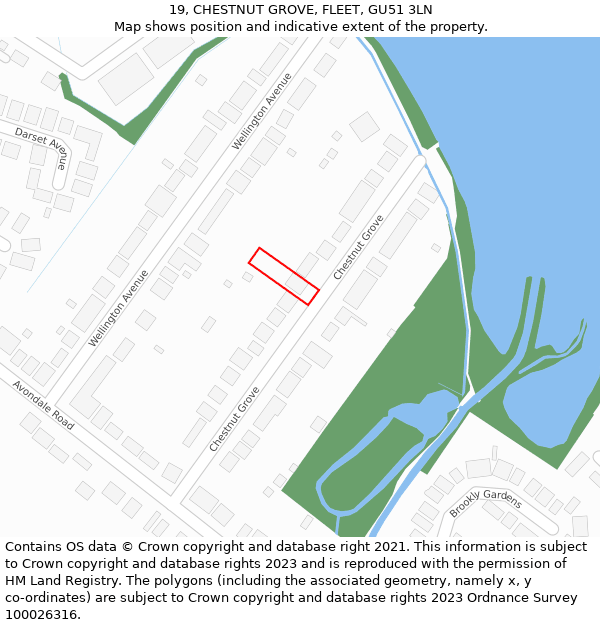 19, CHESTNUT GROVE, FLEET, GU51 3LN: Location map and indicative extent of plot