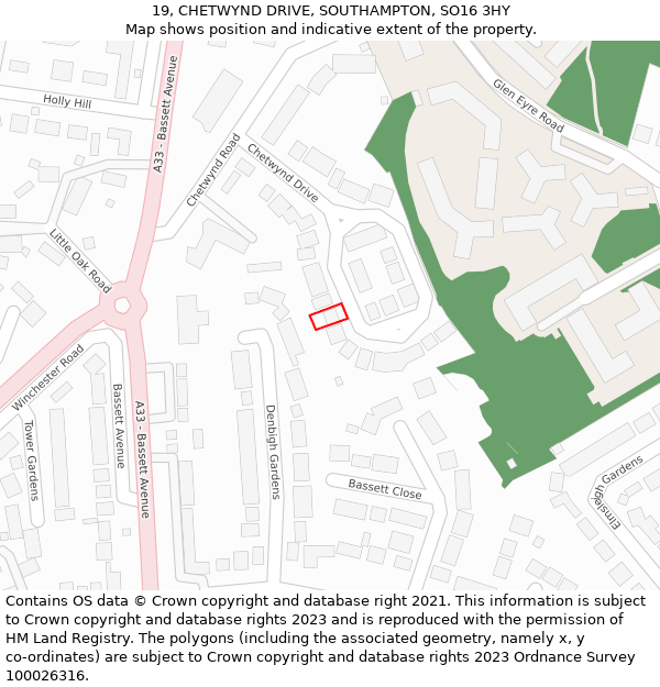 19, CHETWYND DRIVE, SOUTHAMPTON, SO16 3HY: Location map and indicative extent of plot