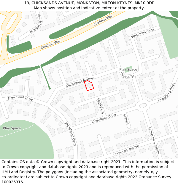 19, CHICKSANDS AVENUE, MONKSTON, MILTON KEYNES, MK10 9DP: Location map and indicative extent of plot