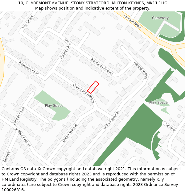 19, CLAREMONT AVENUE, STONY STRATFORD, MILTON KEYNES, MK11 1HG: Location map and indicative extent of plot