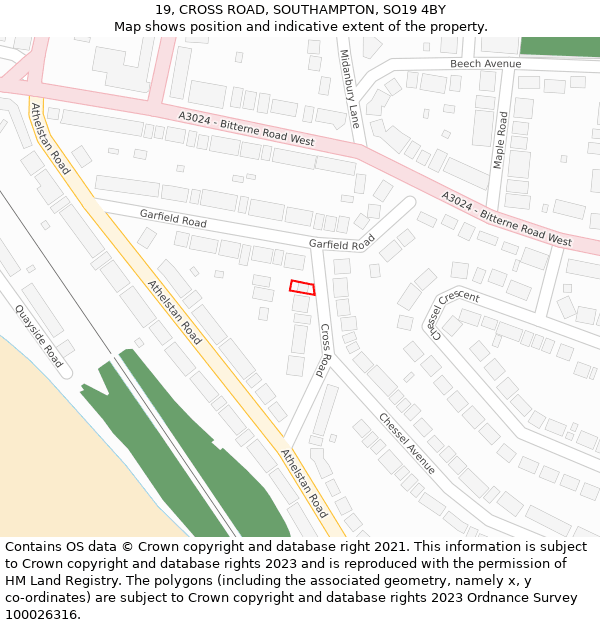 19, CROSS ROAD, SOUTHAMPTON, SO19 4BY: Location map and indicative extent of plot