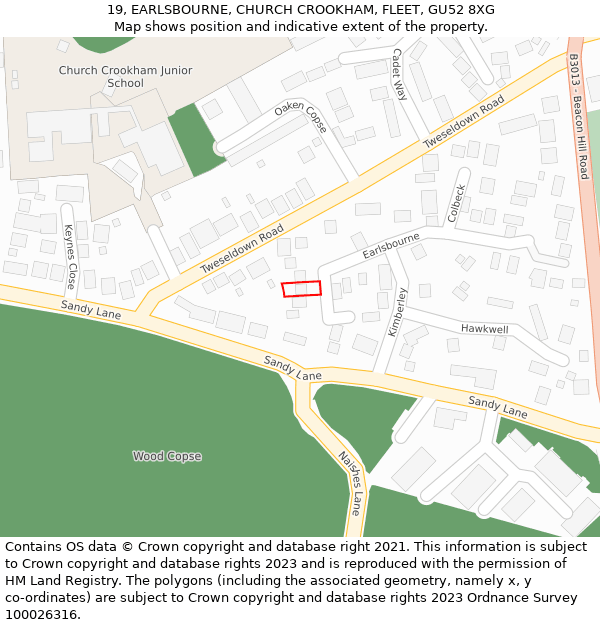 19, EARLSBOURNE, CHURCH CROOKHAM, FLEET, GU52 8XG: Location map and indicative extent of plot