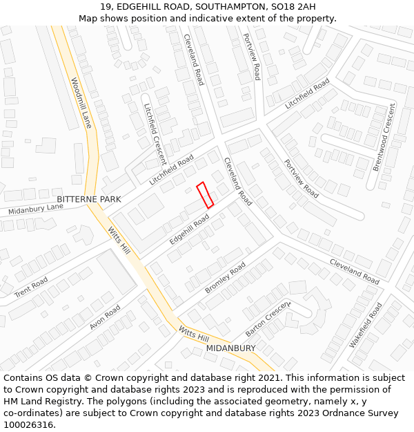 19, EDGEHILL ROAD, SOUTHAMPTON, SO18 2AH: Location map and indicative extent of plot