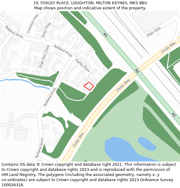 19, FOXLEY PLACE, LOUGHTON, MILTON KEYNES, MK5 8BU: Location map and indicative extent of plot