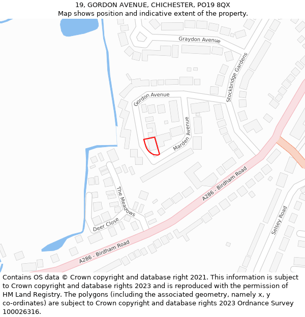 19, GORDON AVENUE, CHICHESTER, PO19 8QX: Location map and indicative extent of plot