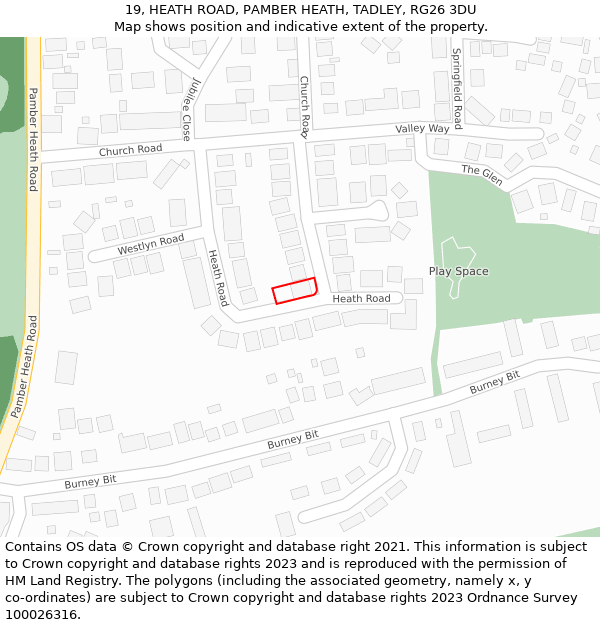 19, HEATH ROAD, PAMBER HEATH, TADLEY, RG26 3DU: Location map and indicative extent of plot