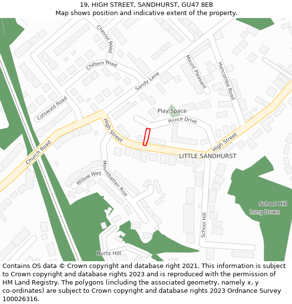 19, HIGH STREET, SANDHURST, GU47 8EB: Location map and indicative extent of plot