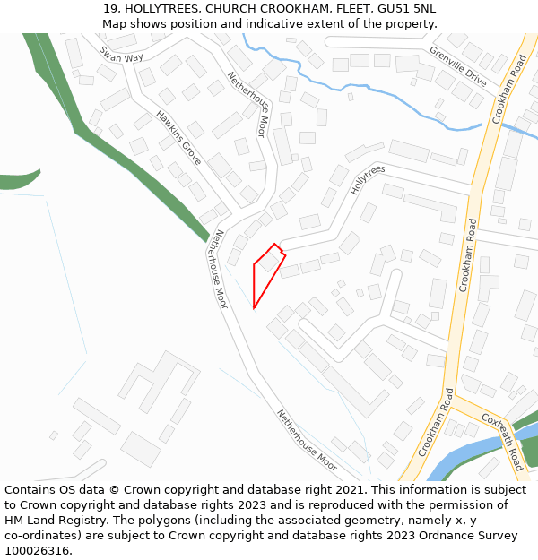 19, HOLLYTREES, CHURCH CROOKHAM, FLEET, GU51 5NL: Location map and indicative extent of plot