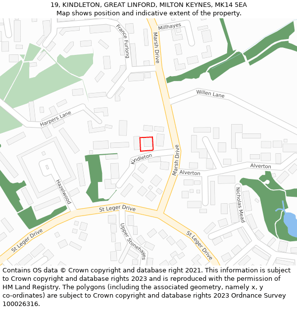 19, KINDLETON, GREAT LINFORD, MILTON KEYNES, MK14 5EA: Location map and indicative extent of plot