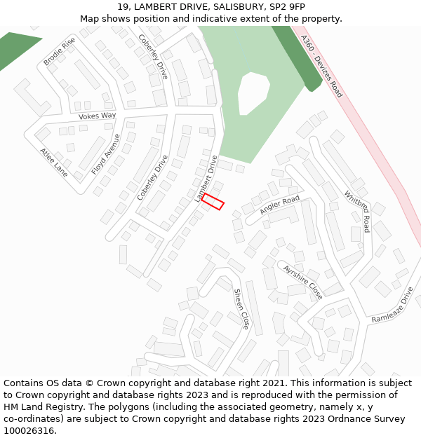 19, LAMBERT DRIVE, SALISBURY, SP2 9FP: Location map and indicative extent of plot