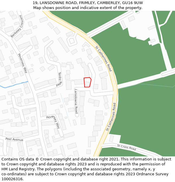 19, LANSDOWNE ROAD, FRIMLEY, CAMBERLEY, GU16 9UW: Location map and indicative extent of plot