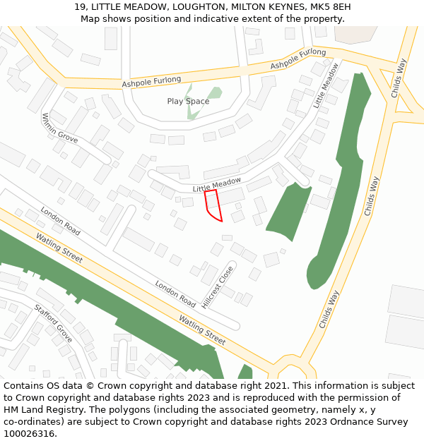 19, LITTLE MEADOW, LOUGHTON, MILTON KEYNES, MK5 8EH: Location map and indicative extent of plot