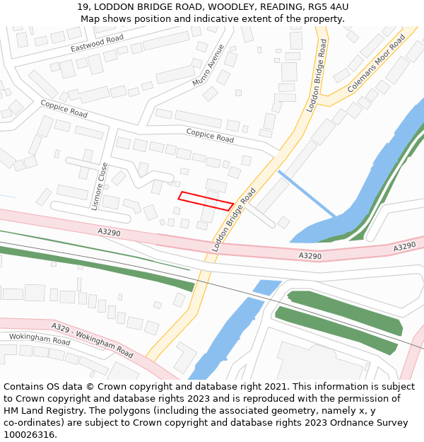 19, LODDON BRIDGE ROAD, WOODLEY, READING, RG5 4AU: Location map and indicative extent of plot