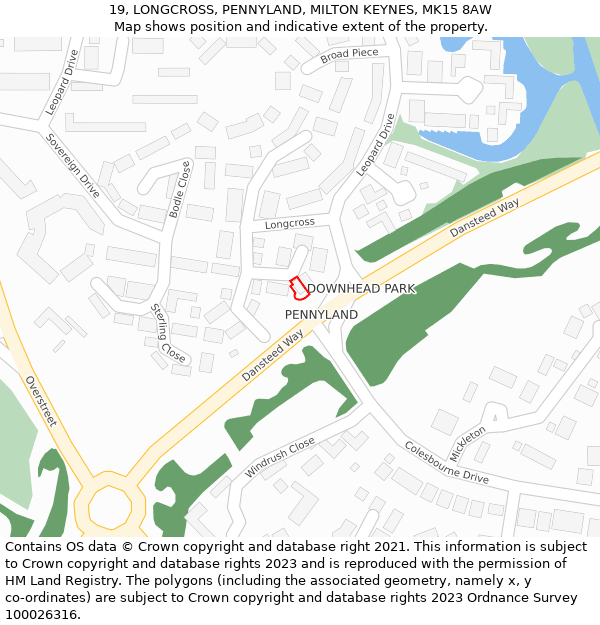 19, LONGCROSS, PENNYLAND, MILTON KEYNES, MK15 8AW: Location map and indicative extent of plot