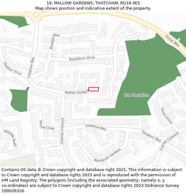 19, MALLOW GARDENS, THATCHAM, RG18 4ES: Location map and indicative extent of plot