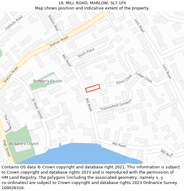 19, MILL ROAD, MARLOW, SL7 1PX: Location map and indicative extent of plot