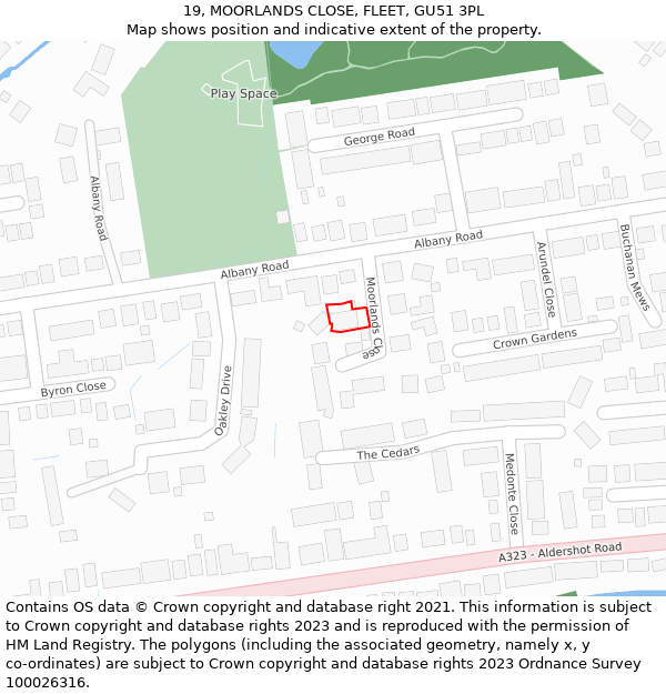 19, MOORLANDS CLOSE, FLEET, GU51 3PL: Location map and indicative extent of plot