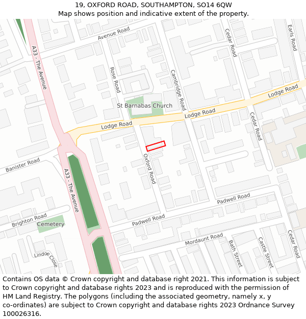 19, OXFORD ROAD, SOUTHAMPTON, SO14 6QW: Location map and indicative extent of plot