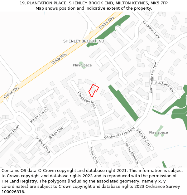19, PLANTATION PLACE, SHENLEY BROOK END, MILTON KEYNES, MK5 7FP: Location map and indicative extent of plot