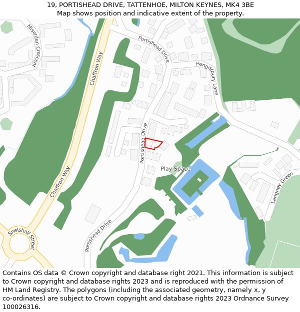 19, PORTISHEAD DRIVE, TATTENHOE, MILTON KEYNES, MK4 3BE: Location map and indicative extent of plot