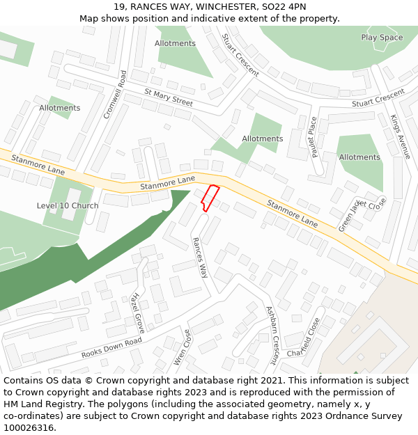 19, RANCES WAY, WINCHESTER, SO22 4PN: Location map and indicative extent of plot