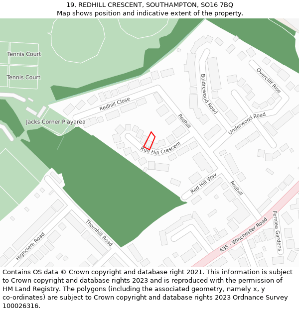 19, REDHILL CRESCENT, SOUTHAMPTON, SO16 7BQ: Location map and indicative extent of plot