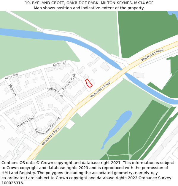 19, RYELAND CROFT, OAKRIDGE PARK, MILTON KEYNES, MK14 6GF: Location map and indicative extent of plot