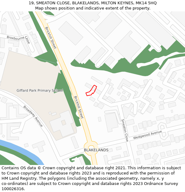 19, SMEATON CLOSE, BLAKELANDS, MILTON KEYNES, MK14 5HQ: Location map and indicative extent of plot