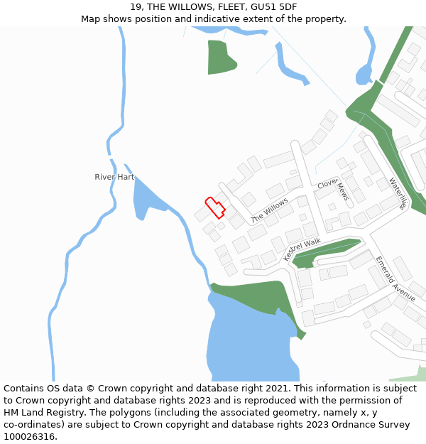 19, THE WILLOWS, FLEET, GU51 5DF: Location map and indicative extent of plot