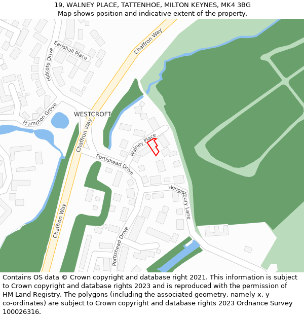 19, WALNEY PLACE, TATTENHOE, MILTON KEYNES, MK4 3BG: Location map and indicative extent of plot