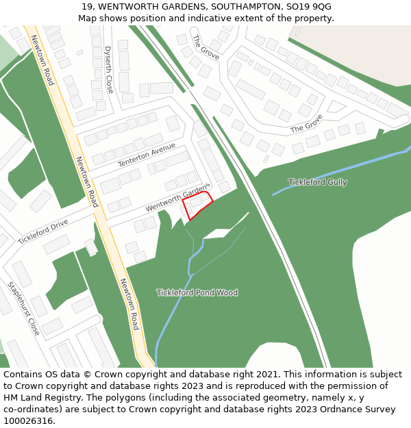 19, WENTWORTH GARDENS, SOUTHAMPTON, SO19 9QG: Location map and indicative extent of plot