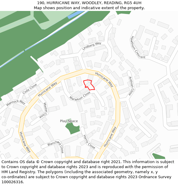 190, HURRICANE WAY, WOODLEY, READING, RG5 4UH: Location map and indicative extent of plot