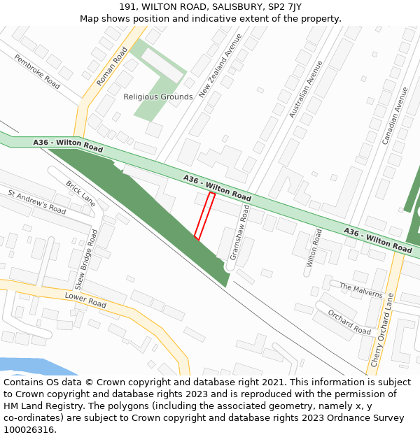 191, WILTON ROAD, SALISBURY, SP2 7JY: Location map and indicative extent of plot